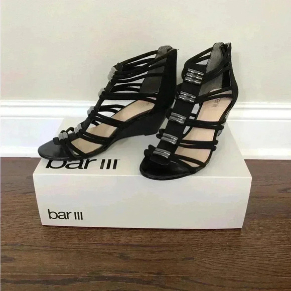Bar III Shoes - NEW Bar III Krystal Black Open Toe Wedge Heel w/Silver Accents - Size 8